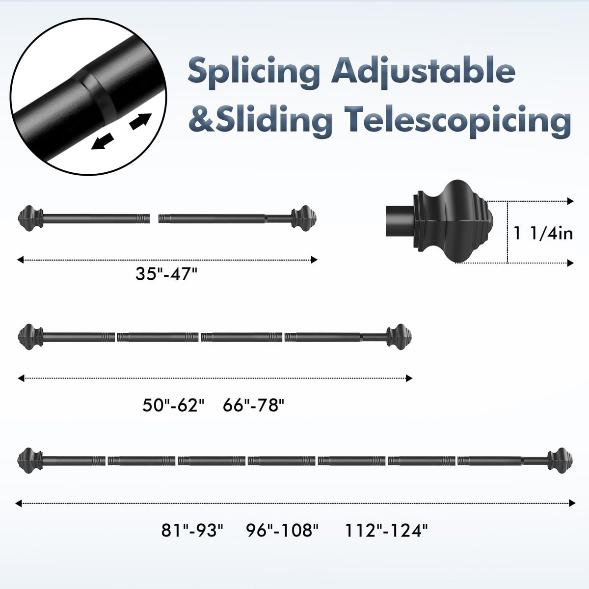 Brunttype curtain rod showing wide-thread connection for easy assembly