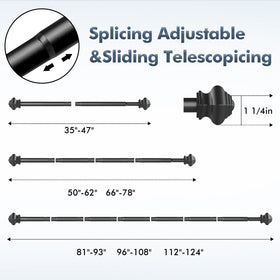 Brunttype curtain rod showing wide-thread connection for easy assembly