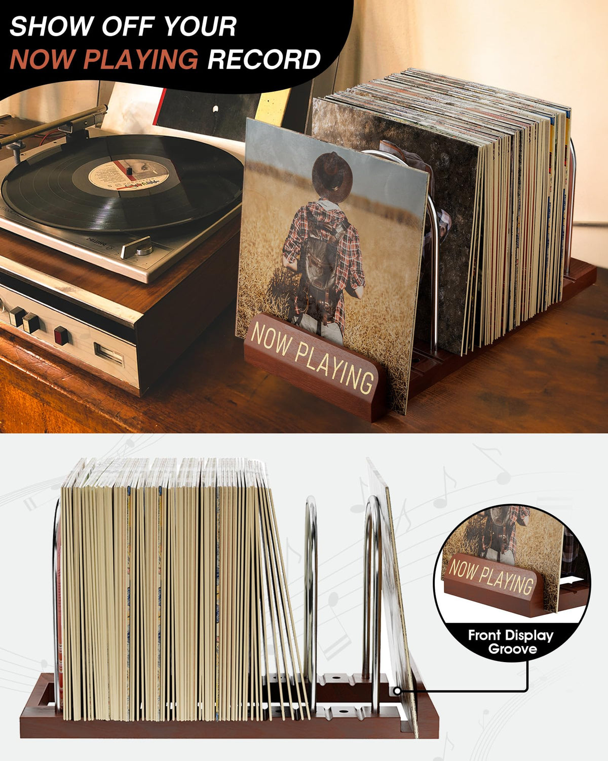 BS-VOG Now Playing Stand stores up to 50 LPs neatly while minimizing clutter.