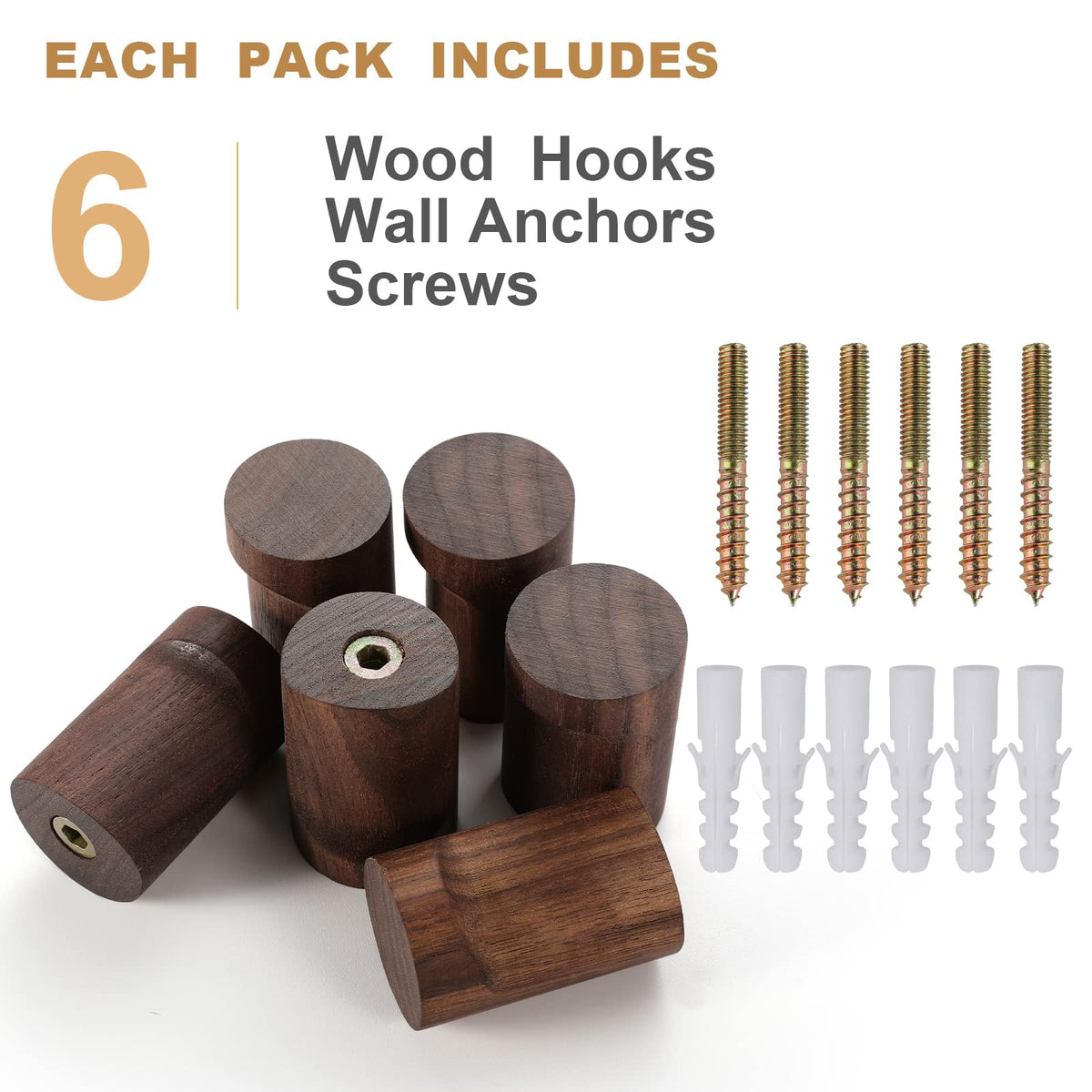 bsdonte easy-install wood hooks with pre-drilled holes and included screws.