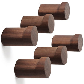 bsdonte wood wall hooks six-pack mounted on wall, showcasing natural walnut grain and organized entryway.