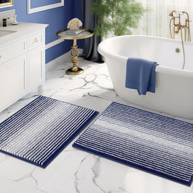 BSICPRO bath mat 20x32 navy close-up with dense plush chenille fibers for warmth