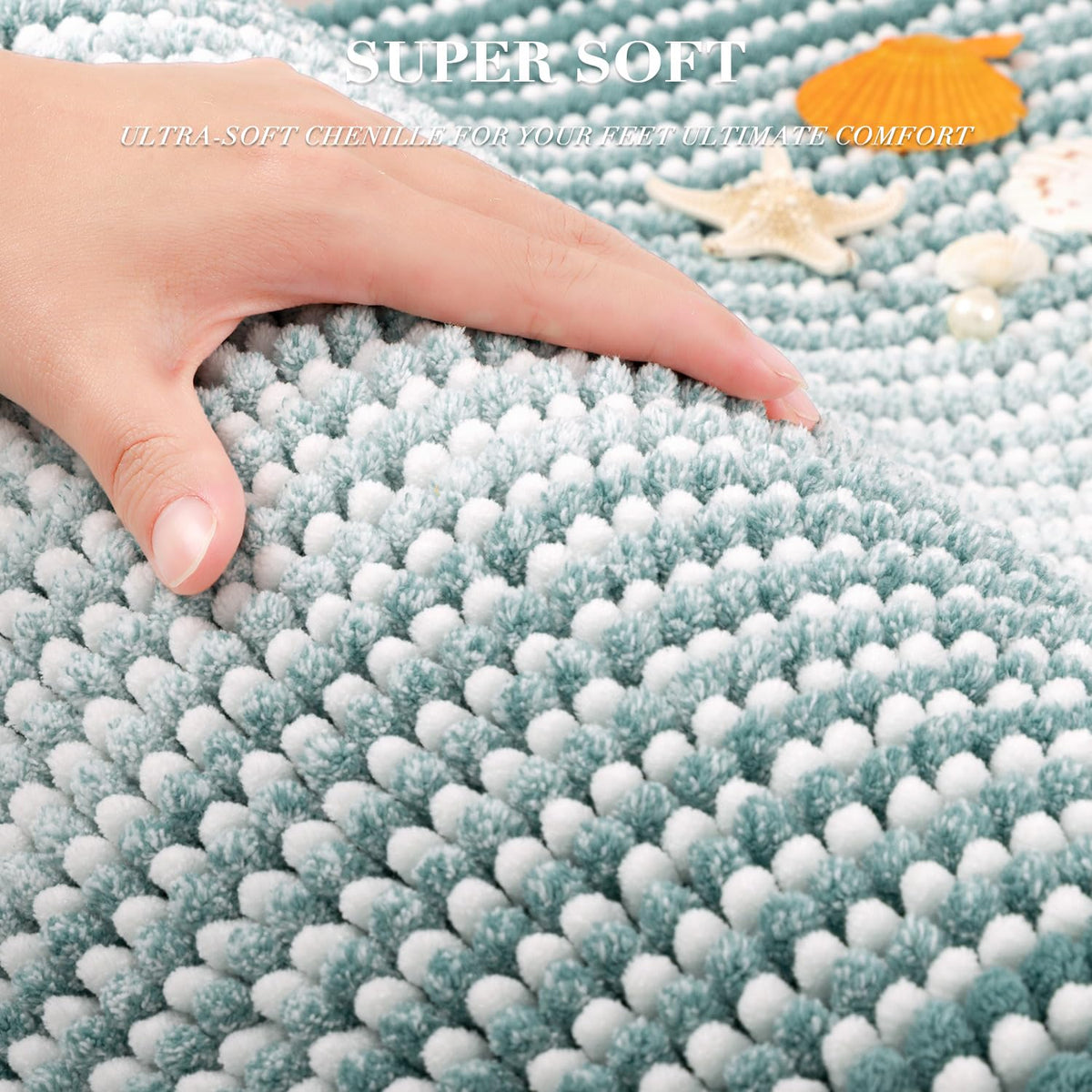 BSICPRO bath mat chenille fiber closeup highlighting dense plush pile for comfort.