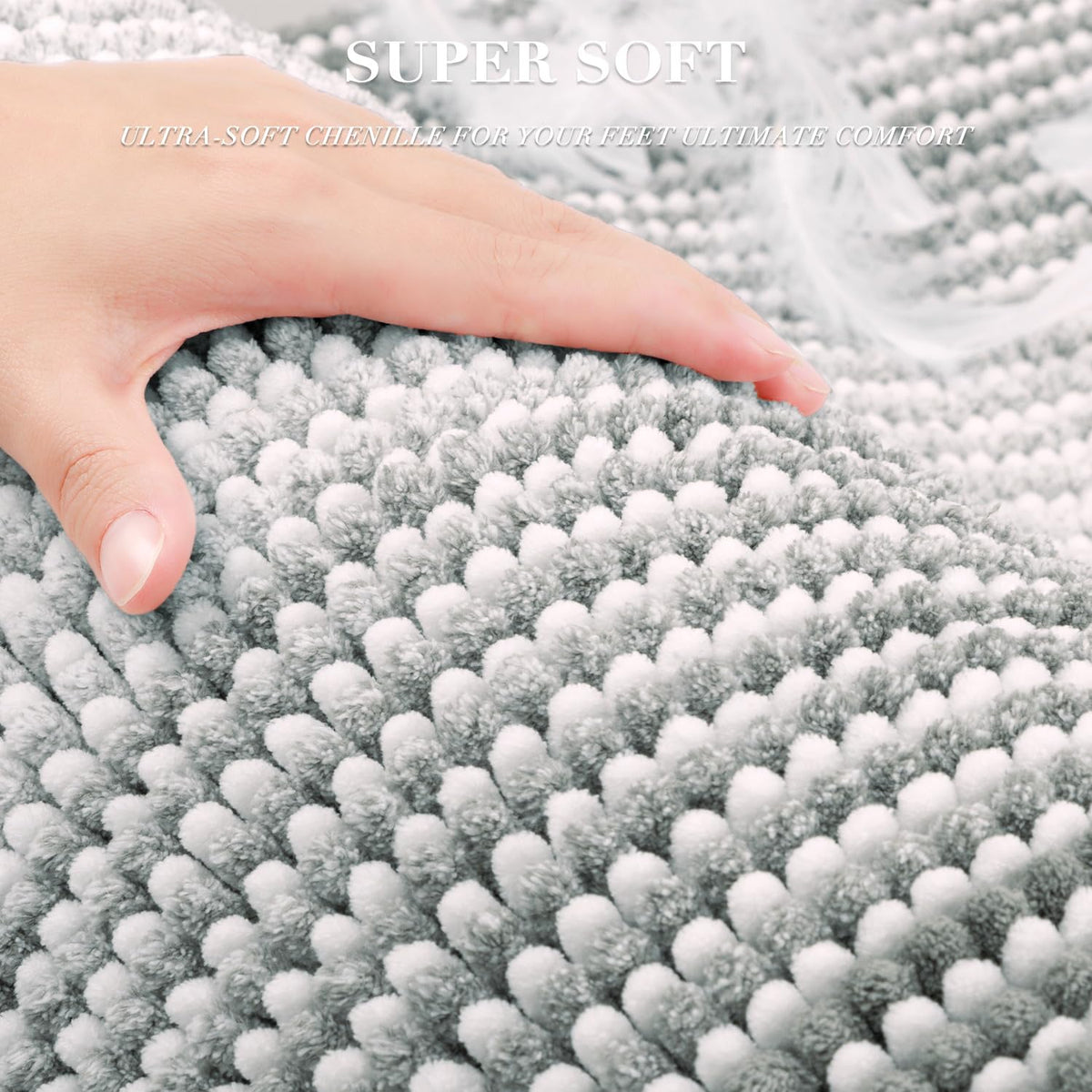 BSICPRO bath mat set 16x24 in light gray with dense chenille for quick drying.
