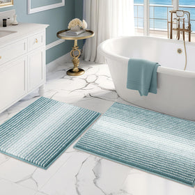 BSICPRO bath mat set 20x32 sea green, plush chenille fibers absorb moisture.