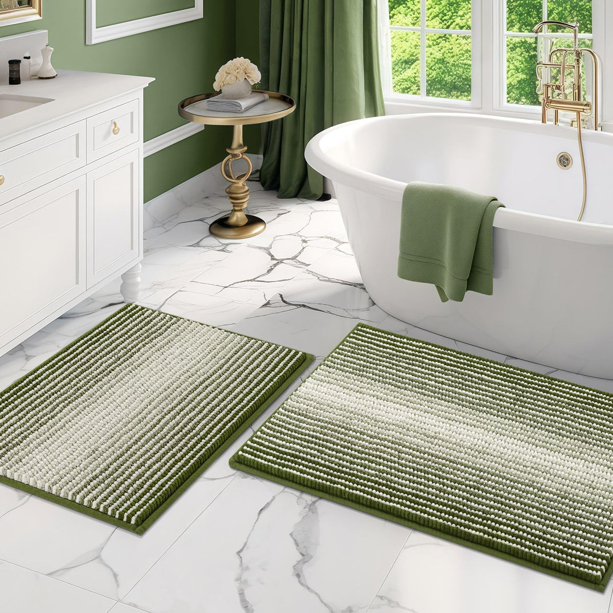 BSICPRO dense plush chenille bath rug set provides soft, comfortable surface for tired feet.