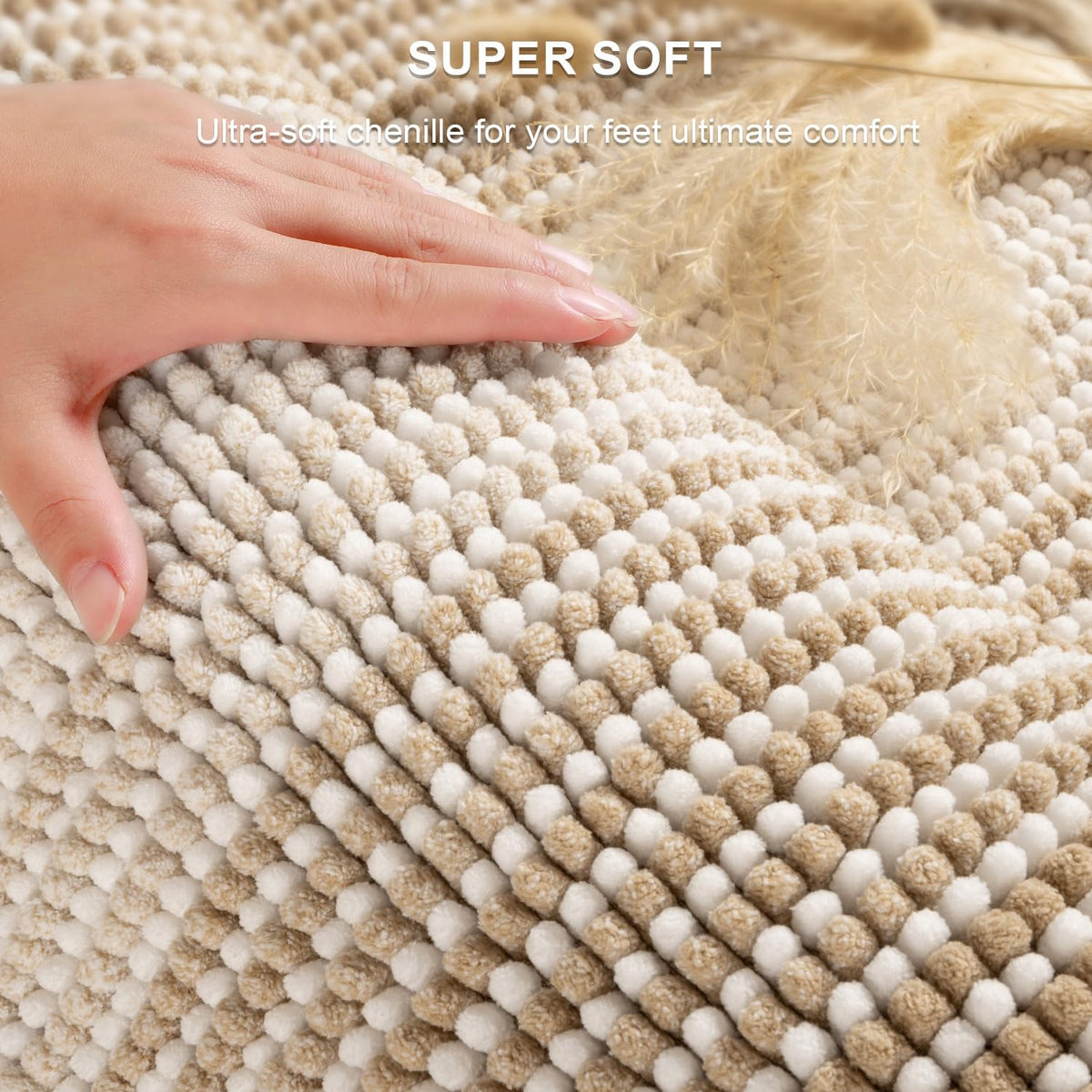 BSICPRO bath rug 16x24 beige shows soft pile and quick drying.