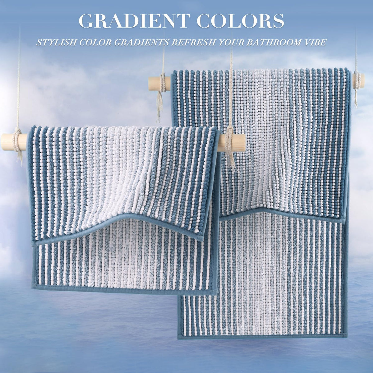 BSICPRO bath rugs set gradient color adds stylish decor and warmth.