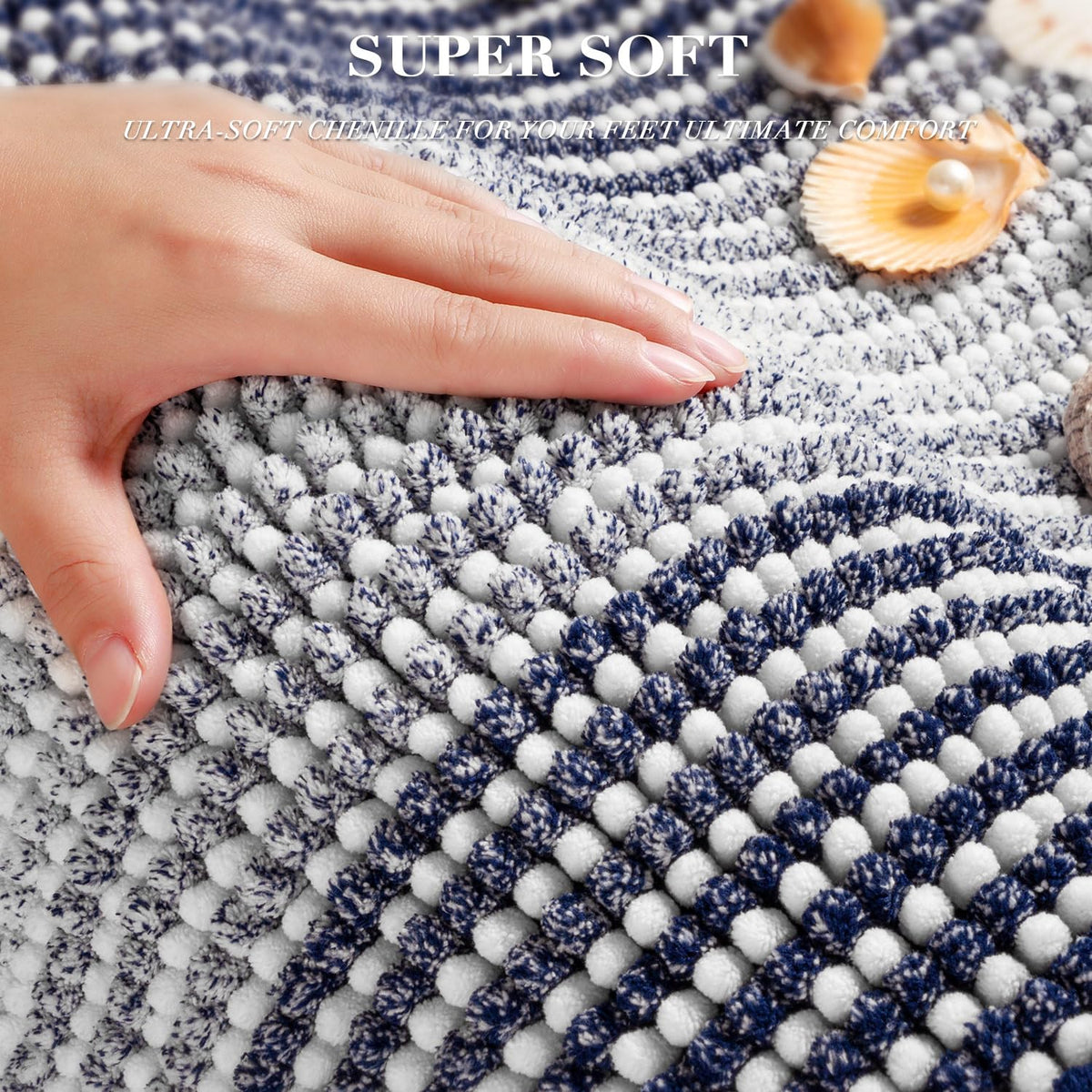 BSICPRO bath mat 16x24-chenille navy, plush comfort for chilly mornings.
