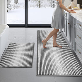 BSICPRO bathroom rug set on floor with plush fibers offering warm feet and moisture absorption