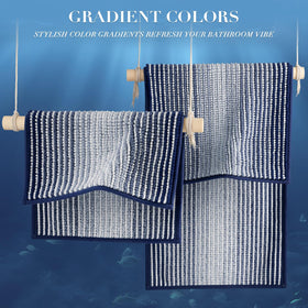 BSICPRO gradient design navy bath rug coordinates with various styles.