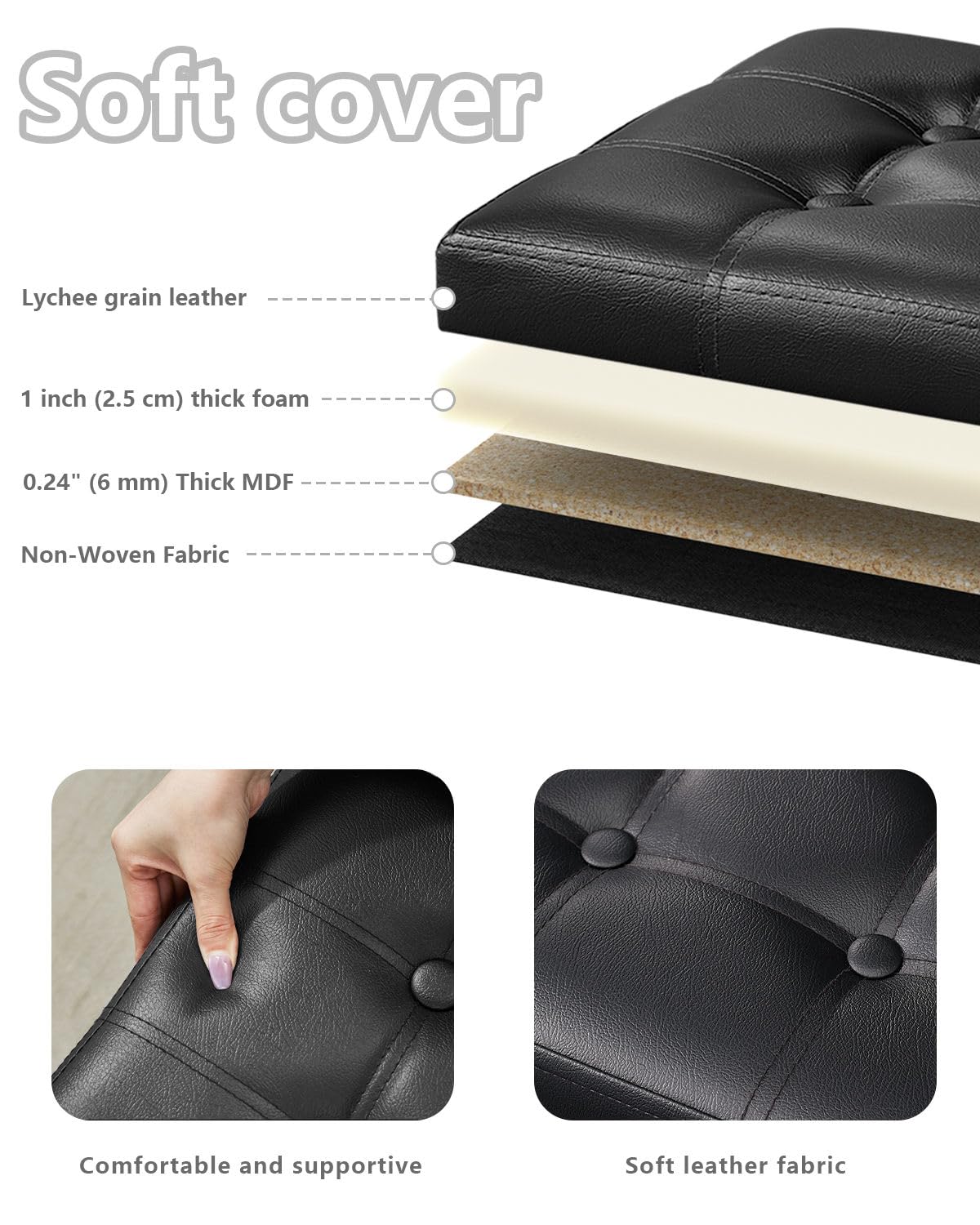 Bsketa ottoman padded-seat offers comfortable resting surface.
