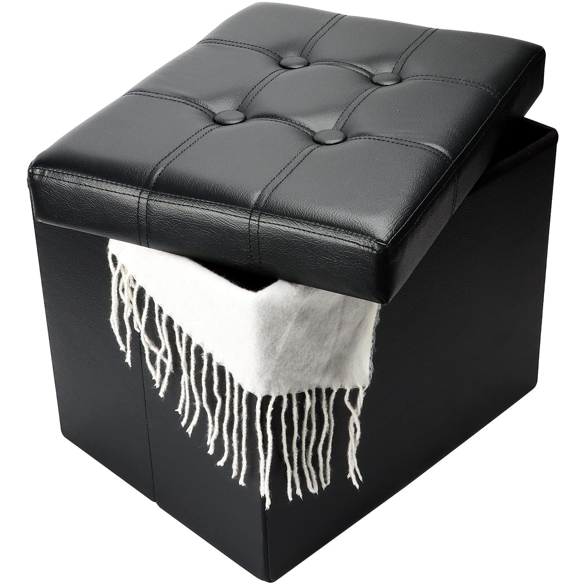 Bsketa storage ottoman folding seat provides portable seating with hidden storage.