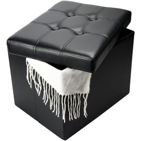 Bsketa storage ottoman folding seat provides portable seating with hidden storage.
