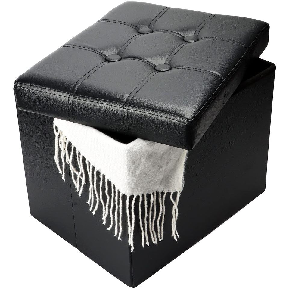 Bsketa storage ottoman folding seat provides portable seating with hidden storage.