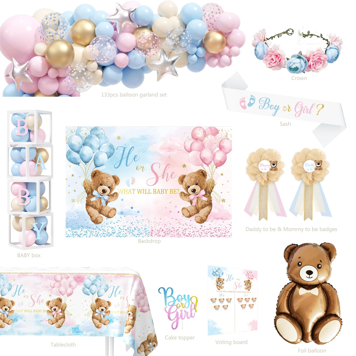 BSMIEFUS four bear baby boxes add cute, organized reveal elements.