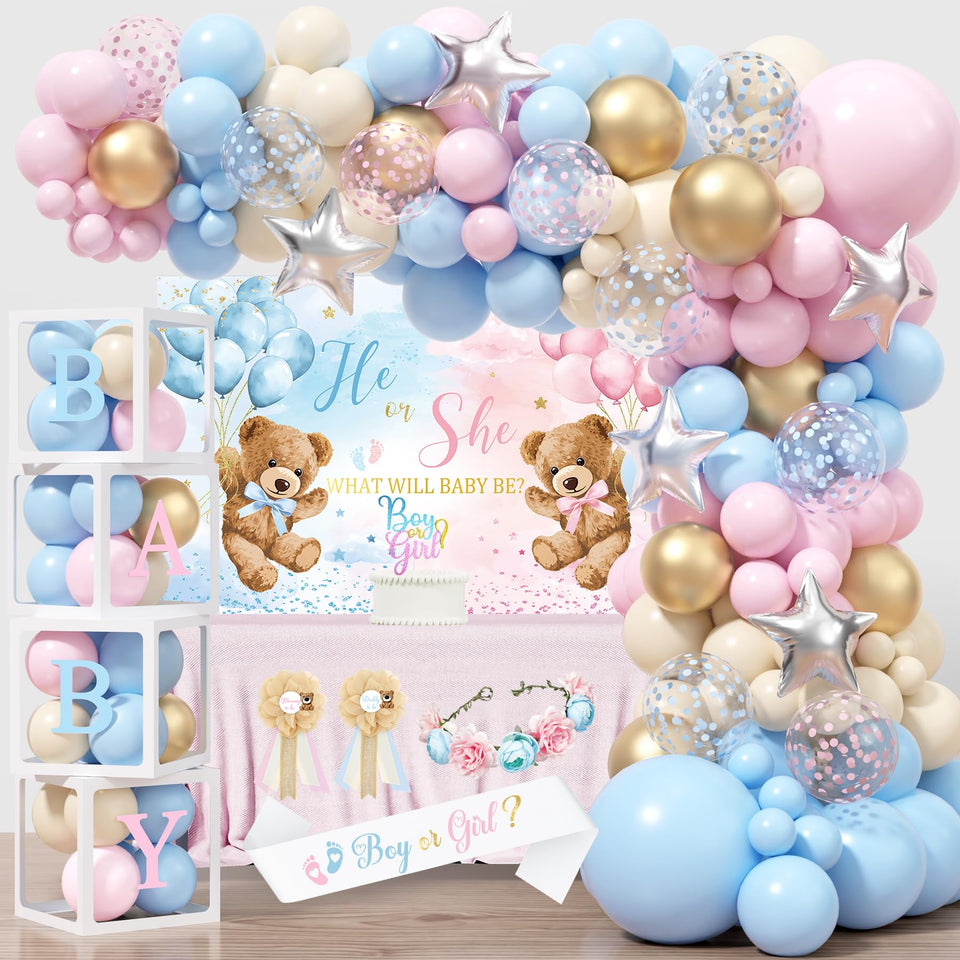 BSMIEFUS bear gender reveal backdrop for a charming photoshoot and memorable party centerpiece.