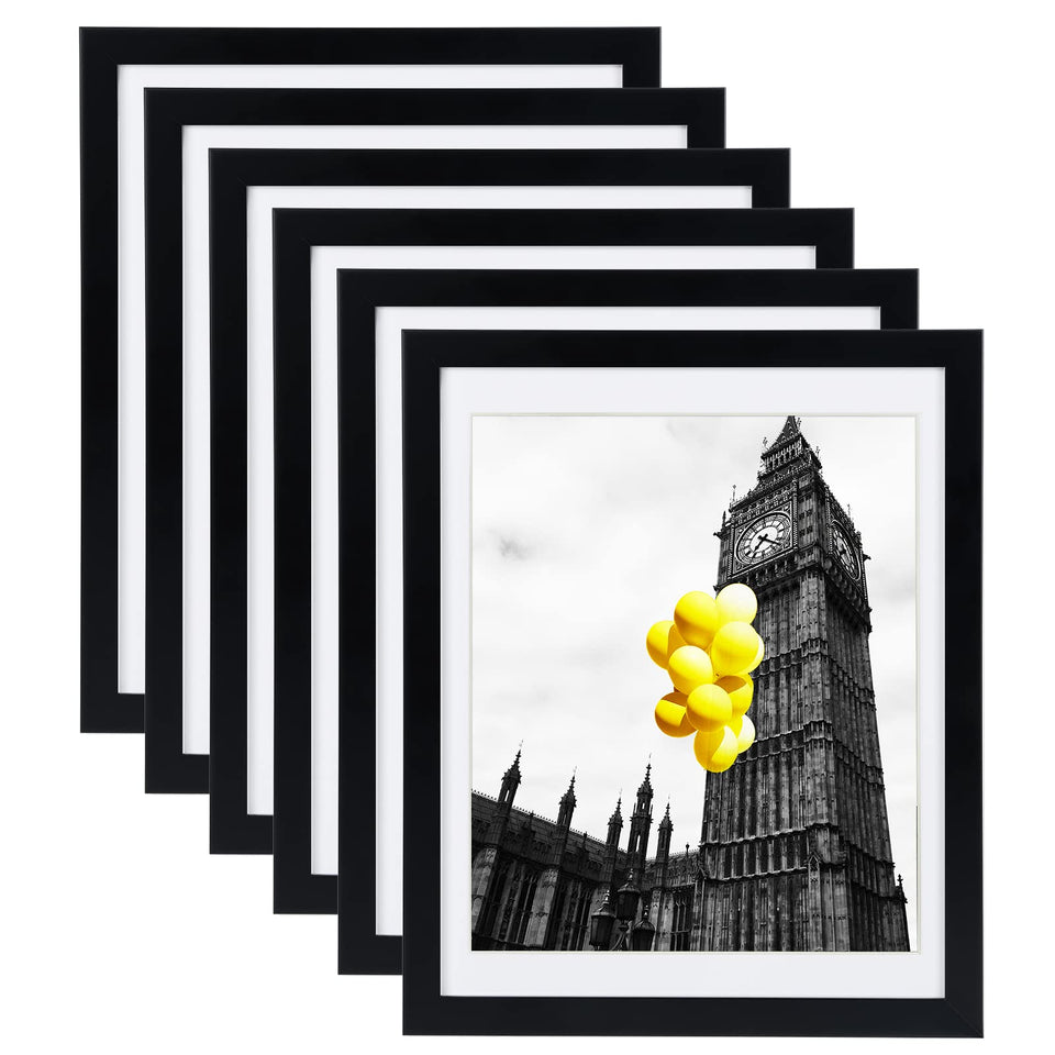 BSRHOME 12x16 frame set 6 black frames with mat securely hold 11x14 photos.