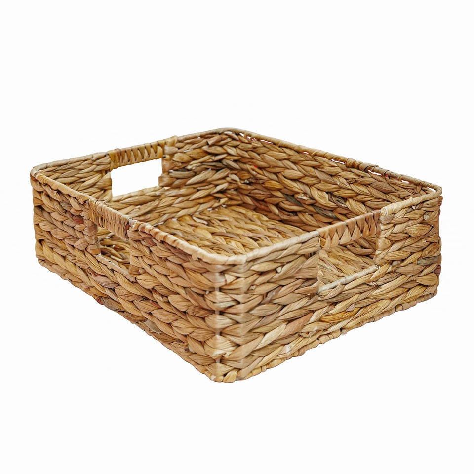 BSTNASI rectangular water hyacinth basket with handles for easy transport in living spaces.
