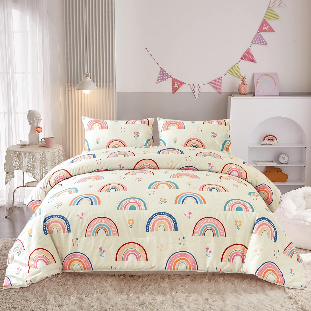 Btargot rainbow comforter full-size adds vibrant color and cozy warmth for kids' room.