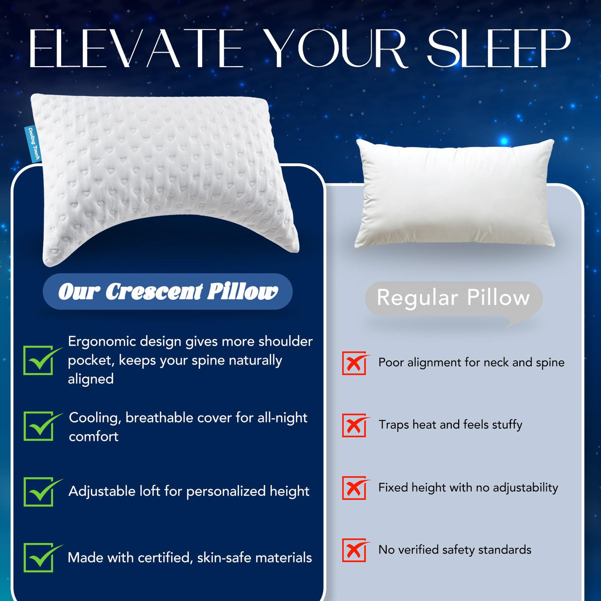 btasleeep adjustable loft pillow with extra shredded memory foam for personalized height.