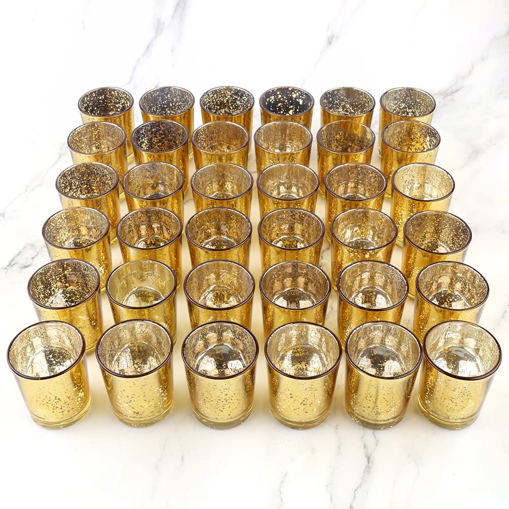 BTGLLAS gold mercury glass tea light holders form an elegant centerpiece display.