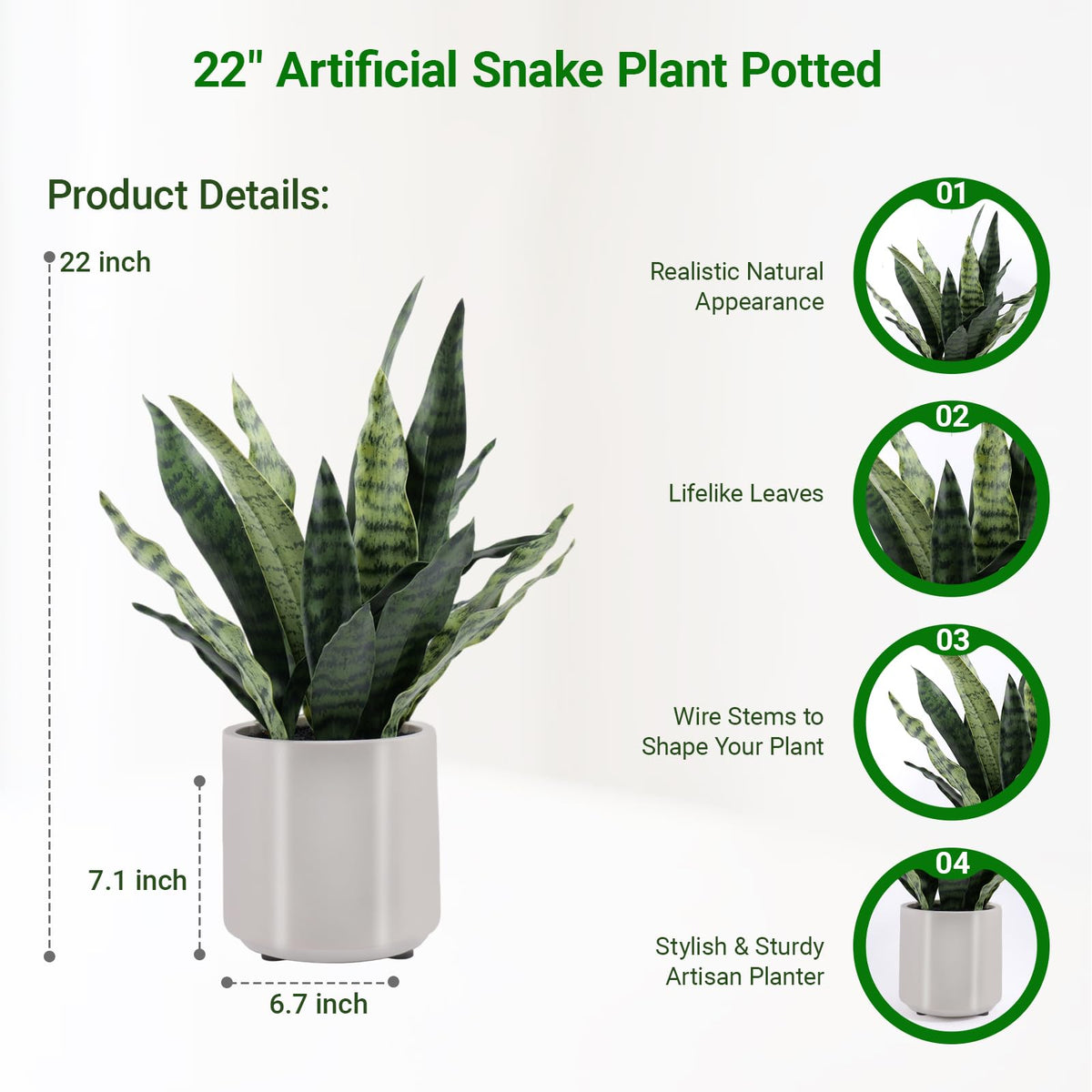 BTHM DSGN 22in fake snake plant full-height view with upright presence