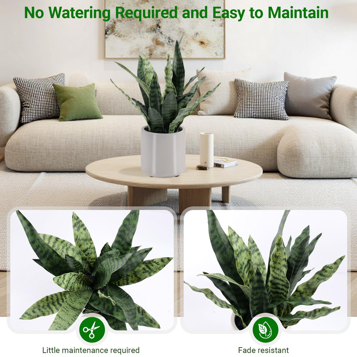 BTHM DSGN fake snake plant in pot with sturdy base for stability