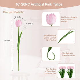 BTHM DSGN real-touch pink tulips, 20 stems, easy-to-bend centerpieces