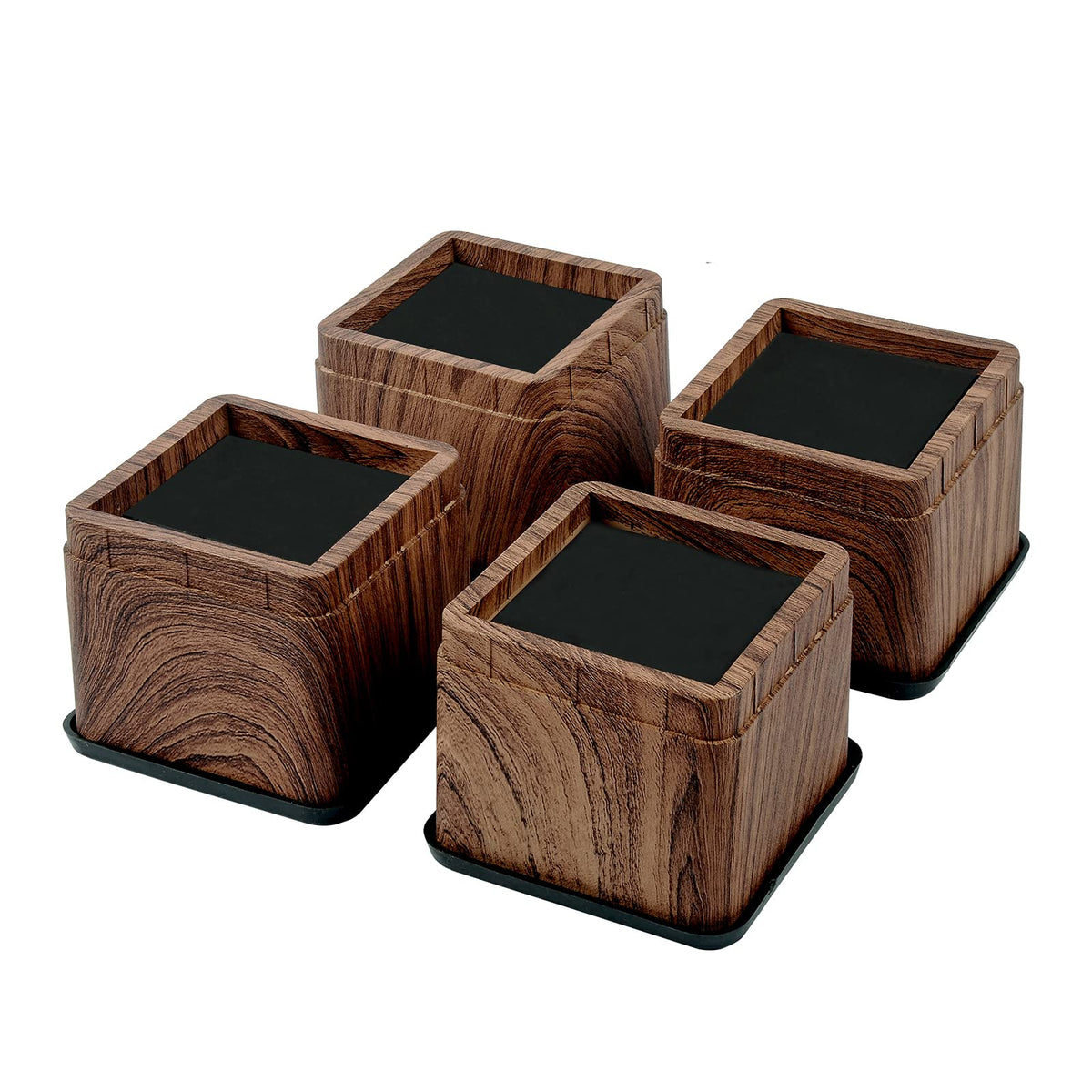 BTSD-home bed risers, 3-inch height, wood-grain finish, add stability and under-bed storage.