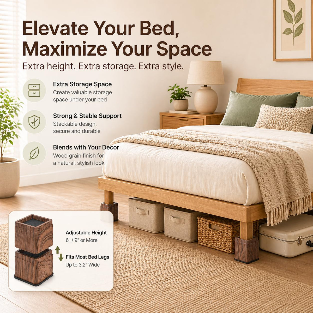 BTSD-home heavy-duty risers support up to 2200 lbs.