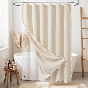 BTTN 3-in-1 shower curtain cream boho linen texture enhances bathroom decor