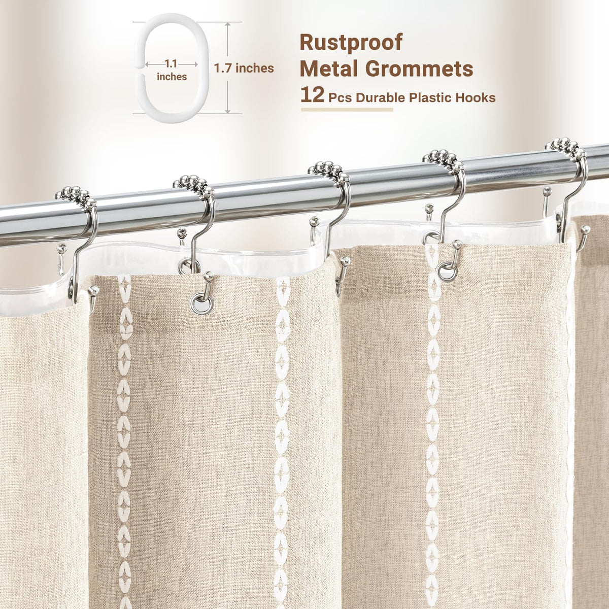 BTTN Curtain size 72x72 inches fits most baths