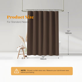 BTTN brown shower curtain includes 12 plastic hooks for fast setup.