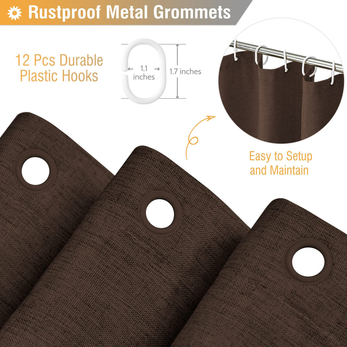 BTTN Brown Shower Curtain 72x72 size fits standard baths.