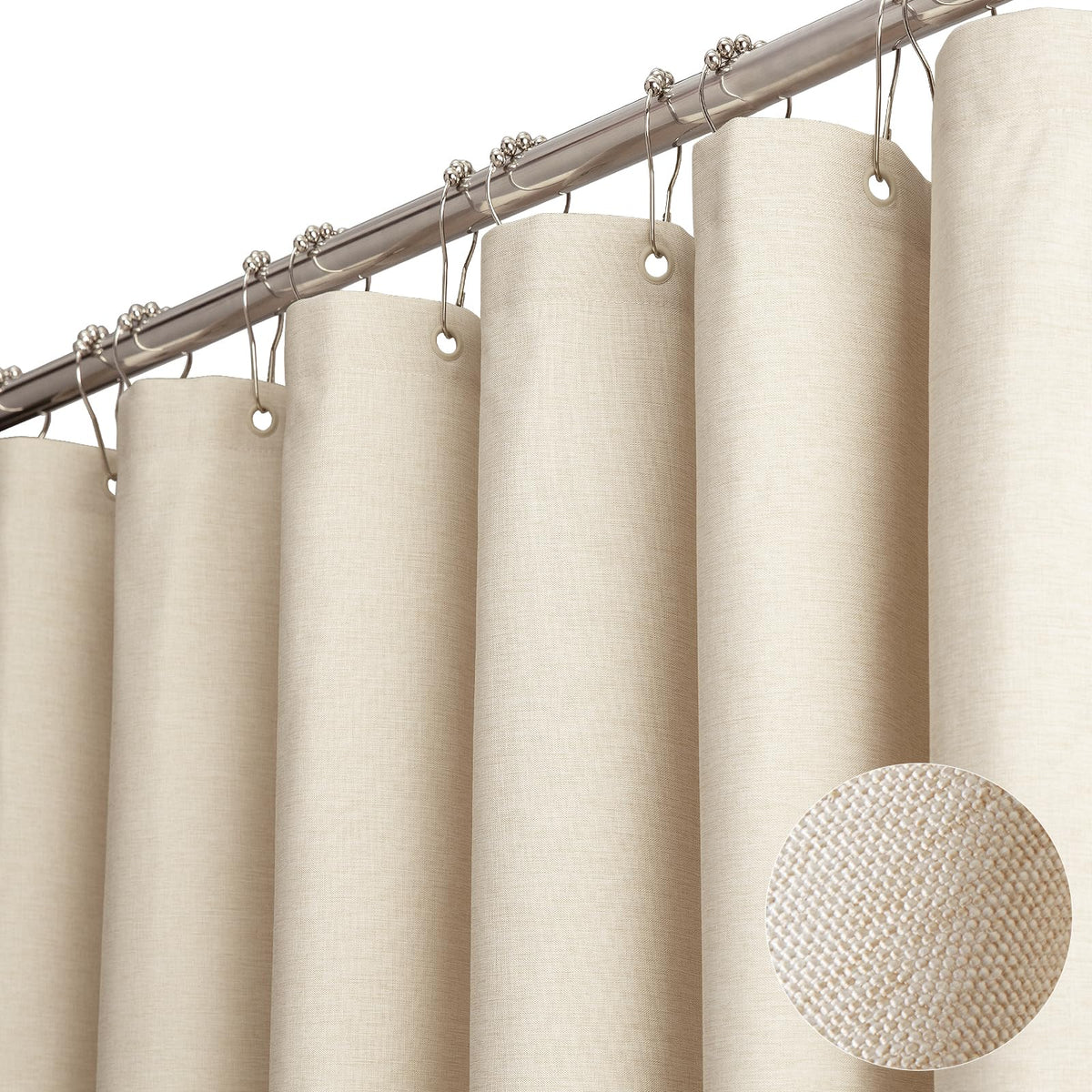 BTTN extra-long curtain with linen texture offers a wrinkle-resistant, hotel-style bathroom appearance.