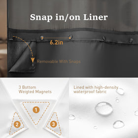BTTN modern hotel-look shower curtain enhances bathroom style.