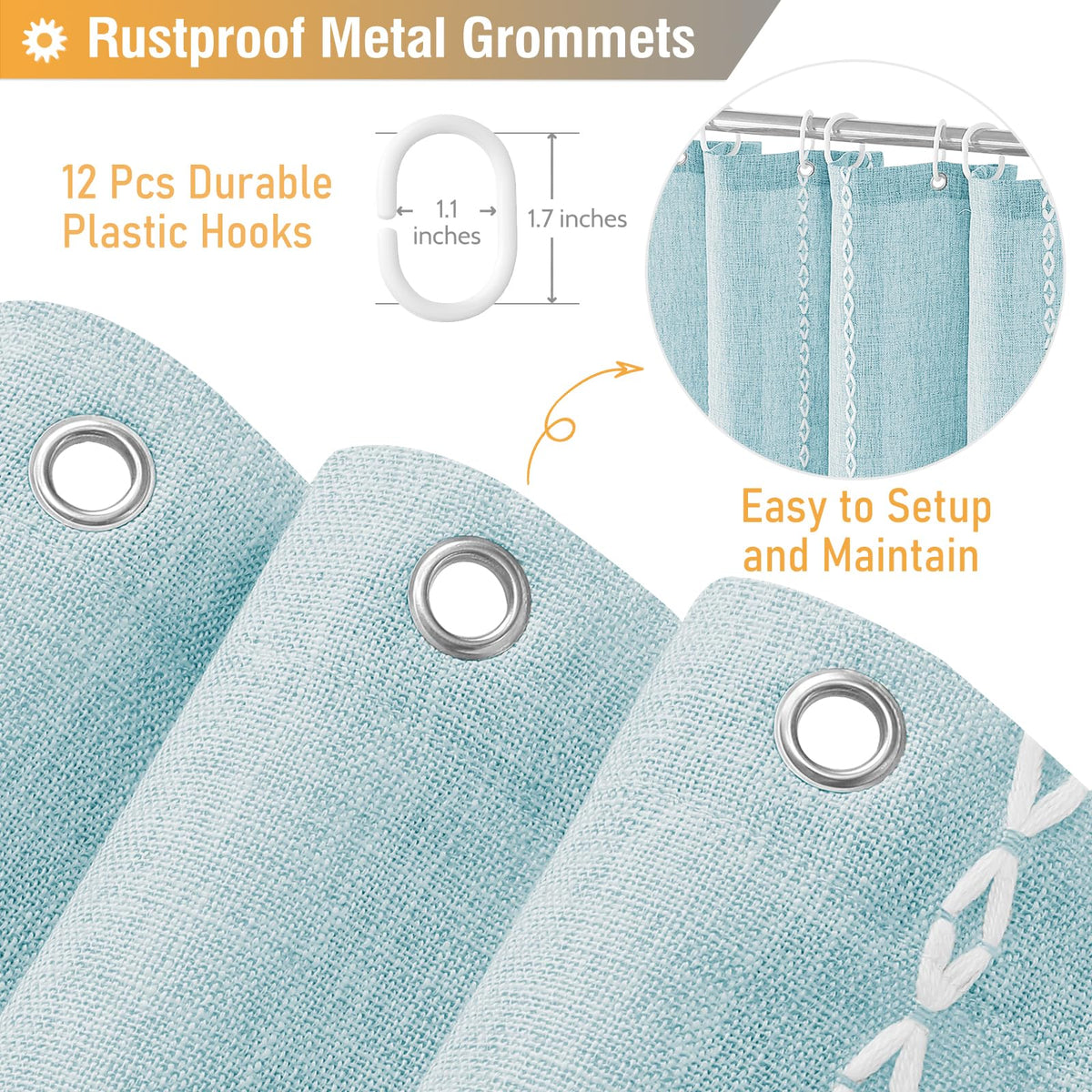 BTTN 72x72 curtain fits most showers with a graceful drape.