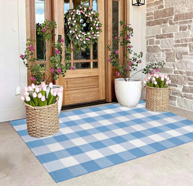 BUAGETUP buffalo plaid front door mat shows welcoming design and durable weave for busy entryways.