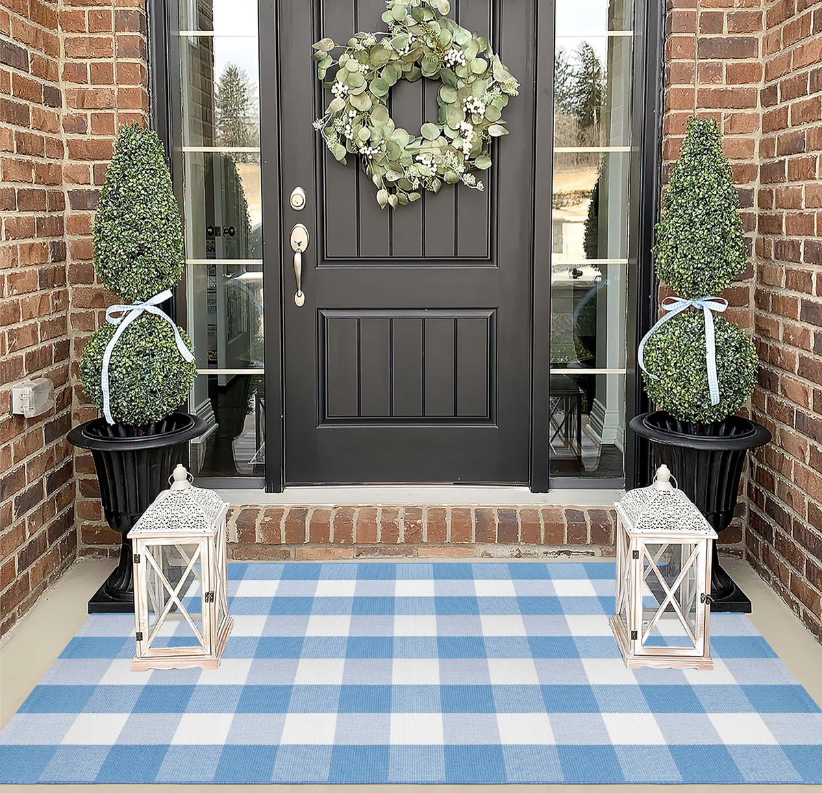 BUAGETUP buffalo plaid outdoor rug in 3x5 size for patio or entry hall.