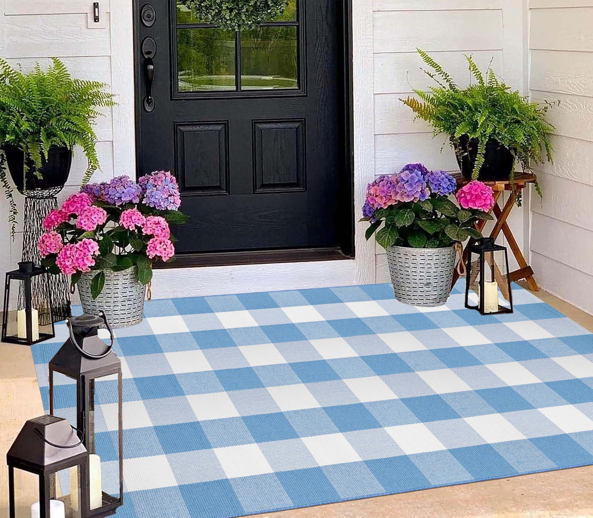 BUAGETUP buffalo plaid outdoor rug in 4x6 size for living spaces.