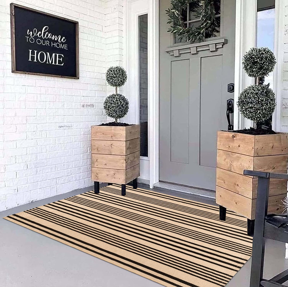 BUAGETUP farmhouse decor rug adds warmth to a doorway.