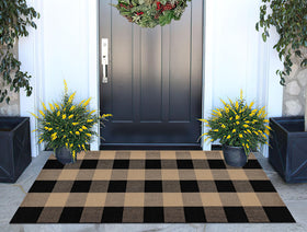 BUAGETUP Front Porch Rug 24x51 with buffalo plaid adds cozy entryway style.