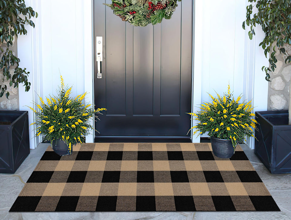 BUAGETUP Front Porch Rug 24x51 with buffalo plaid adds cozy entryway style.