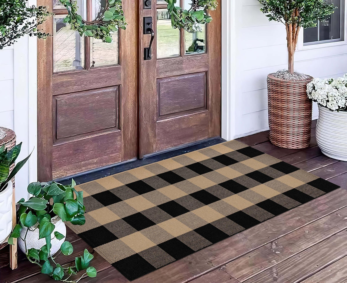 BUAGETUP Front Porch Rug layered-doormat-idea shows versatile entryway styling.