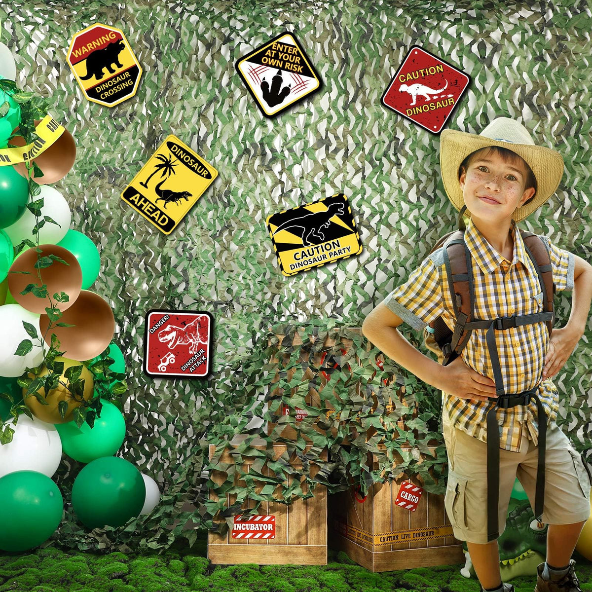 Bucherry dino netting forms a bold wall display for games and storytelling.