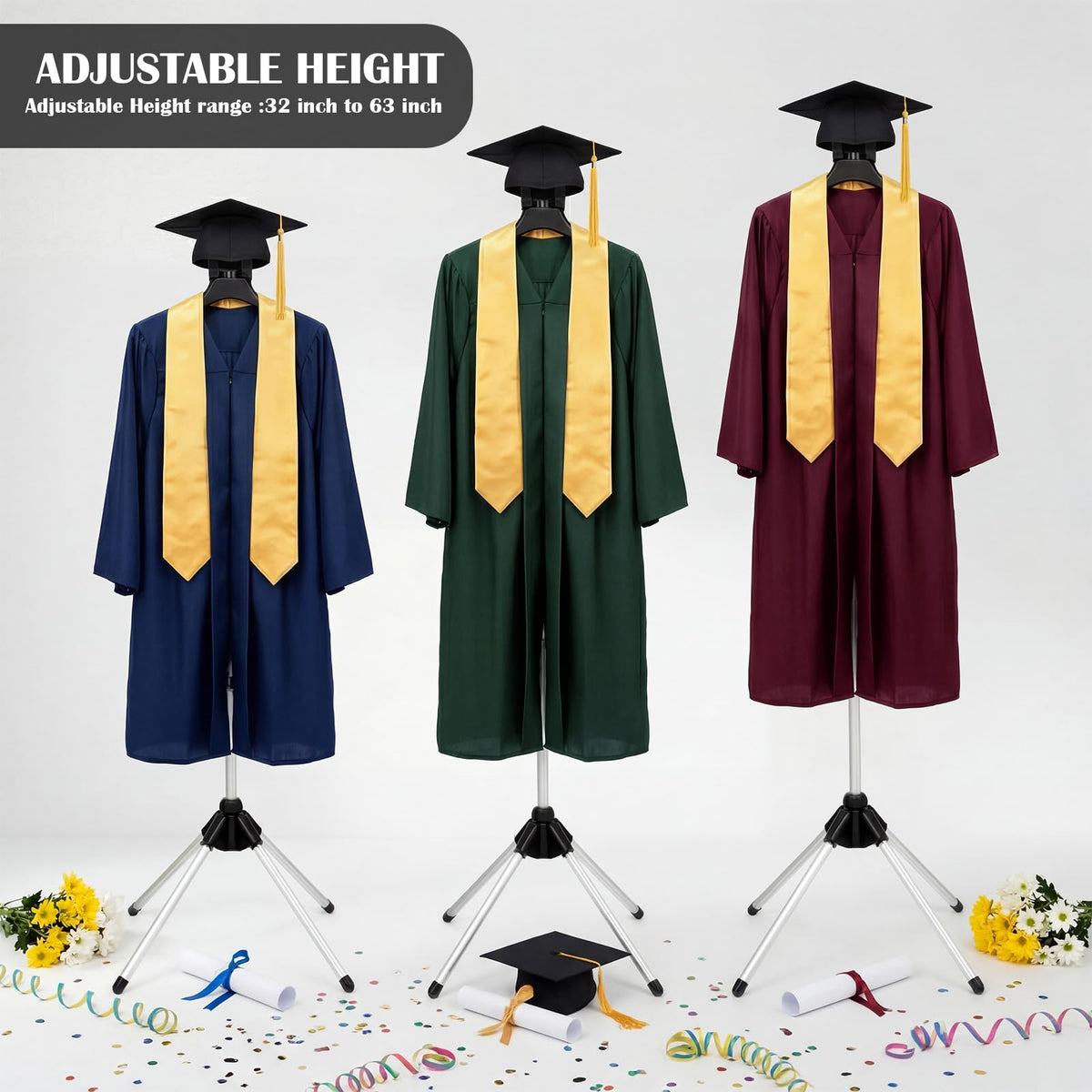 Bucherry Graduation Gown Display Stand aluminum frame provides sturdy support
