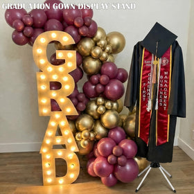 Bucherry Graduation Gown Display Stand available in silver and black for a sleek look