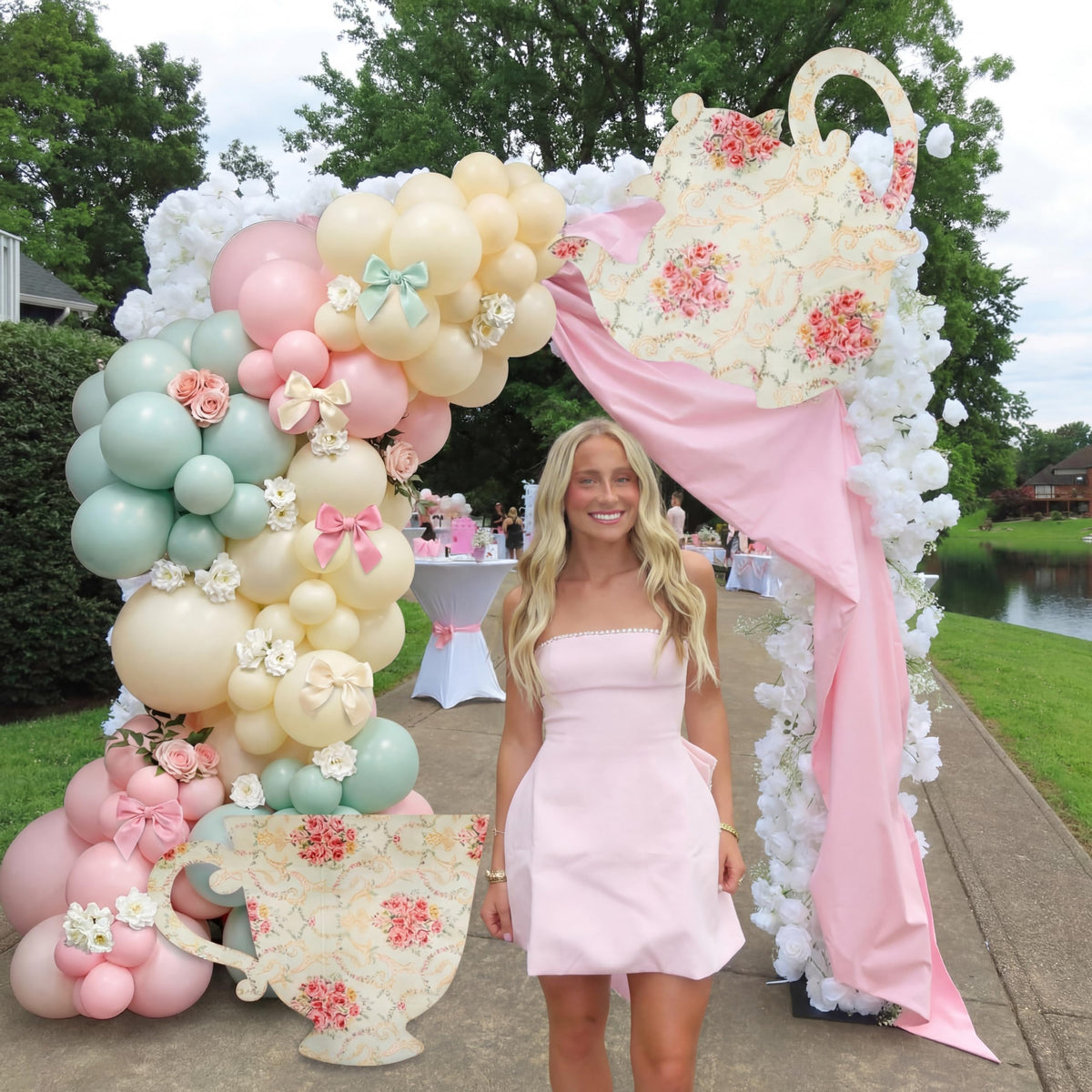 Bucherry tea party backdrop setup creates instant focal point