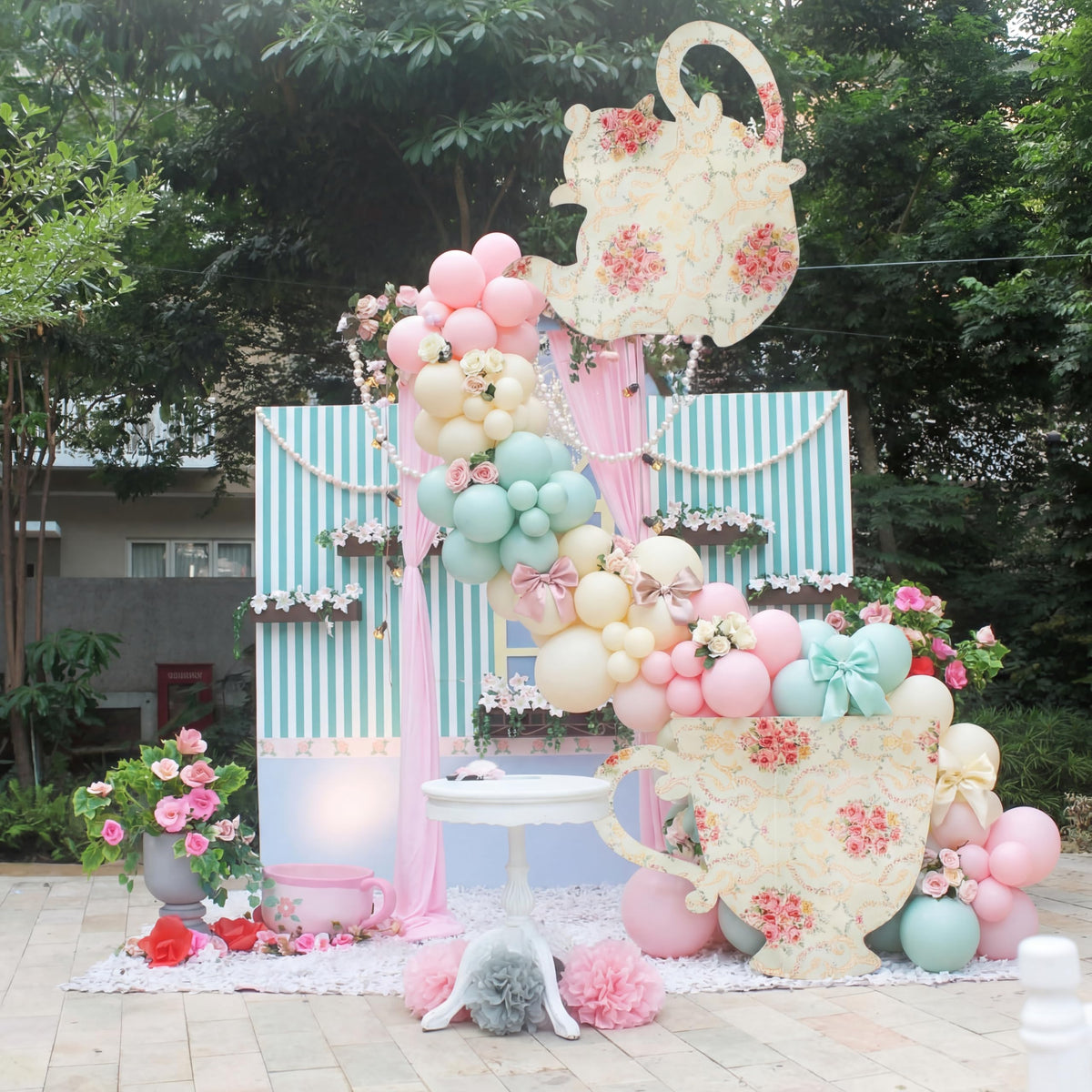 Bucherry Tea Party teapot decor adds floral charm for photos